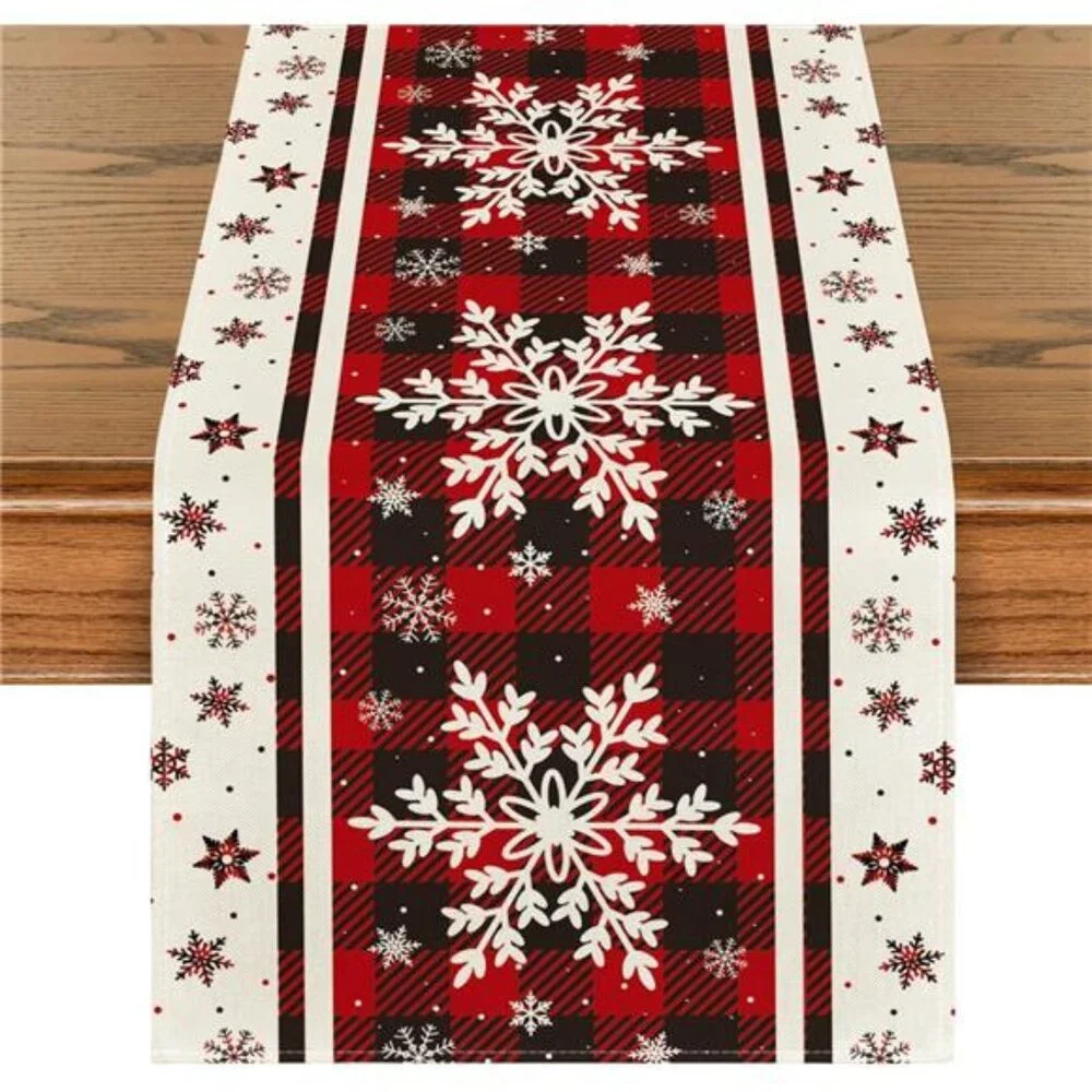 Buffalo Plaid Snowflake Christmas Table Runner - 13x72‎ Inch Winter Table Decor
